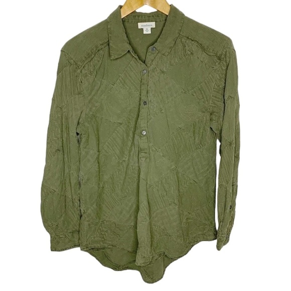 SUNDANCE Simply Shannon Patchwork  Popover Top in Army Green Size S/P - Picture 2 of 8